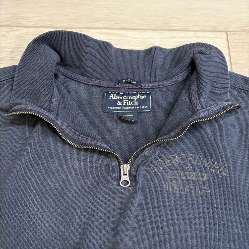 Vintage Abercrombie & Fitch Mens Navy 1/4 Zip Pullover Sweatshirt Y2K - Picture 5 of 8